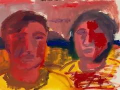 Jeffrey Harris, Two figures in landscape I, gouache on paper