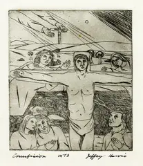 Crucifixion by Jeffrey Harris, etching, sold Oct 2016