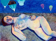 Untitled – Reclining nude by Jan Nigro, oil on board, sold Oct 2016
