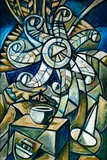 Nigel Brown, Cubist Creation – Flower with Bowl, oil on canvas