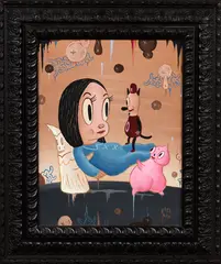 Gary Baseman, Carrying off to Toby Dreamland, acrylic on wood panel