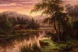 William Allen Bollard, Maori Settlement, Waikato River, oil on canvas board