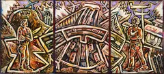 Untitled by Nigel Brown, mixed media on paper collage, triptych, sold Oct 2016