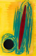 Yellow Space (Red and Black Elements) by James Ross, mixed media on paper, offered Oct 2016