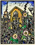Nigel Brown, Summer Garden, hand coloured woodcut
