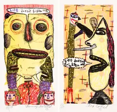 Jennifer Dolezel, Life doesn’t frighten me, two stone lithographs, 49/150 and 43/150