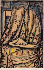 T. A. McCormack, Chair with Drapery, Spectacles and Newspaper, watercolour