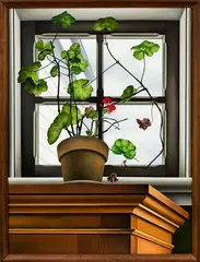 Glenda Randerson, Geranium on Windowsill, oil on linen