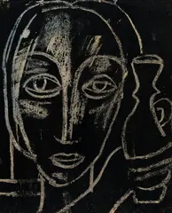 Keith Paterson, Untitled – Head with Vase, mixed media on paper