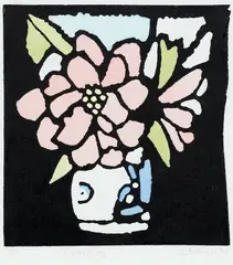 John Robinson, Camellias, woodblock print, 7/11
