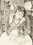 Janet Paul, Charlotte Studying (A Medical Prelim.)[…], […]<i>at Charles Brasch’s House, Heriot Row, Dunedin, 1966</i>; dry point engraving
