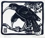 Hilda Alexandra Wiseman, Huias, woodblock print