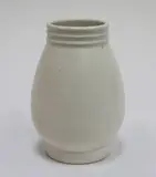 Hand-potted white glazed ovoid vase by Ernest Shufflebotham for Crown Lynn, three concentric bands to the top section, sold Sep 2016