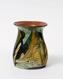 Elizabeth Lissaman, A rare and important hand-decorated studio pottery vase, decorated with dinosaurs amongst foliage