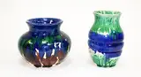 Jova Rancich, Blue and green glaze vase, together with another green glazed vase; both faulted