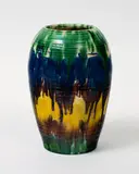 Jova Rancich, Large ovoid vase, with a majolica type glaze in blue, yellow, brown and green