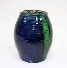 Jova Rancich, Pottery vase, in blue and green majolica type glaze (drilled hole to the base in order to create a lamp base)