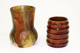 Briar Gardner, Two small vases, one in red and one in daubed brown and blue