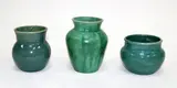 Olive Jones, Three green glazed pottery vases
