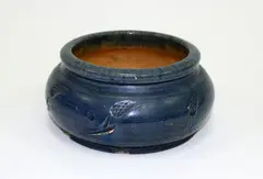 Jova Rancich, Blue glazed pottery squat vase, with wheat sheaf decoration (small faults to base)