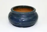 Jova Rancich, Blue glazed pottery squat vase, with wheat sheaf decoration (small faults to base)