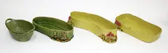 Mollé Goodsell, Four pieces of pottery, comprising a woven basket and three planters decorated with toadstools