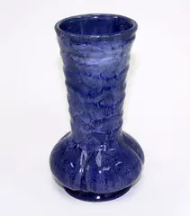 Crown Lynn, blue trickled glazed bottle vase
