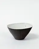 Stoneware bowl by Hans Coper and Dame Lucie Rie, with manganese glaze with sgraffito banding to the exterior and white tin glazed interior (minor restoration to the top , sold Sep 2016