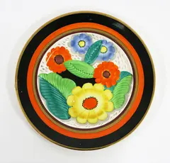 Cabinet plate by Gray’s Pottery, painted with flower heads and leaves, offered Sep 2016