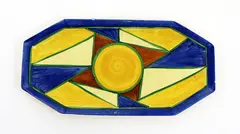 hand-painted ‘Original Bizarre’ pattern octagonal plate by Clarice Cliff, factory mark to base, sold Sep 2016