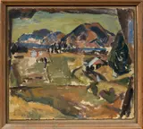 Mapua Landscape through a Window by Toss Woollaston, oil and watercolour on paper, 1938, offered Sep 2016