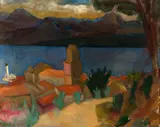 Town by the Water by Helen Flora Victoria Scales, oil on canvas laid onto board, sold Sep 2016