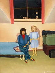 Douglas MacDiarmid, Children in Room at Night, oil on board