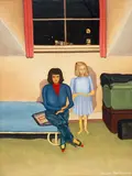 Douglas MacDiarmid, Children in Room at Night, oil on board