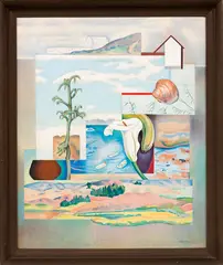 Landscape with Arum Lily by Rita Angus, oil on board, sold Sep 2016