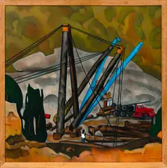 Rita Angus, Tree Cutting, Hawke’s Bay, oil on board