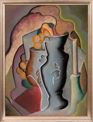 Adele Younghusband, Still Life with Candle and Vase of Flowers, oil on board