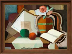 John Weeks, Objects on a Table, oil on canvasboard