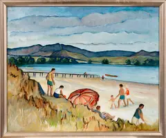 Adele Younghusband, A Day at Whangamata, oil on board
