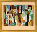 John Weeks, Abstract with Rooves, oil on canvas mounted to board