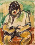 Toss Woollaston, Boy Whittling, oil on board