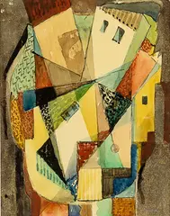 Houses in Vortex by John Weks, watercolour, offered Jun 2016