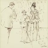 Garth Tapper, Diplomats Meeting, Moroccan, ink on paper