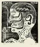 Tony de Lautour, Smoking Head, woodblock print, 3/25