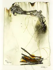 James Robinson, Elemental Drawing, ink, wax and found objects on paper
