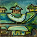 Nigel Brown, Suburban View, watercolour and acrylic on paper