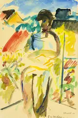 Figure in Garden by Gretchen Albrecht, watercolour, sold Jun 2016