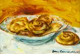 Samuel Cairncross, Still Life (Cakes), oil on board
