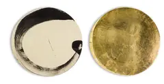 Oxherding by Max Gimblett, acrylic on Belgian linen and gold leaf on shaped wooden panel, diptych, offered Jun 2016