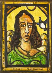 Her Native Protection by Nigel Brown, acrylic and metallic paint on paper, offered Jun 2016